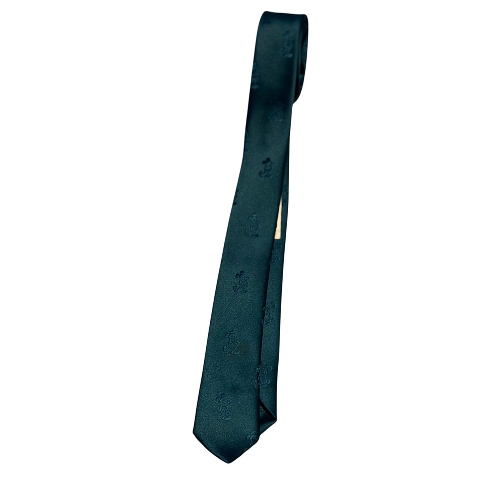 Vintage Cervantes Disney Mickey Mouse Teal Green Embroidered Tie Made in USA